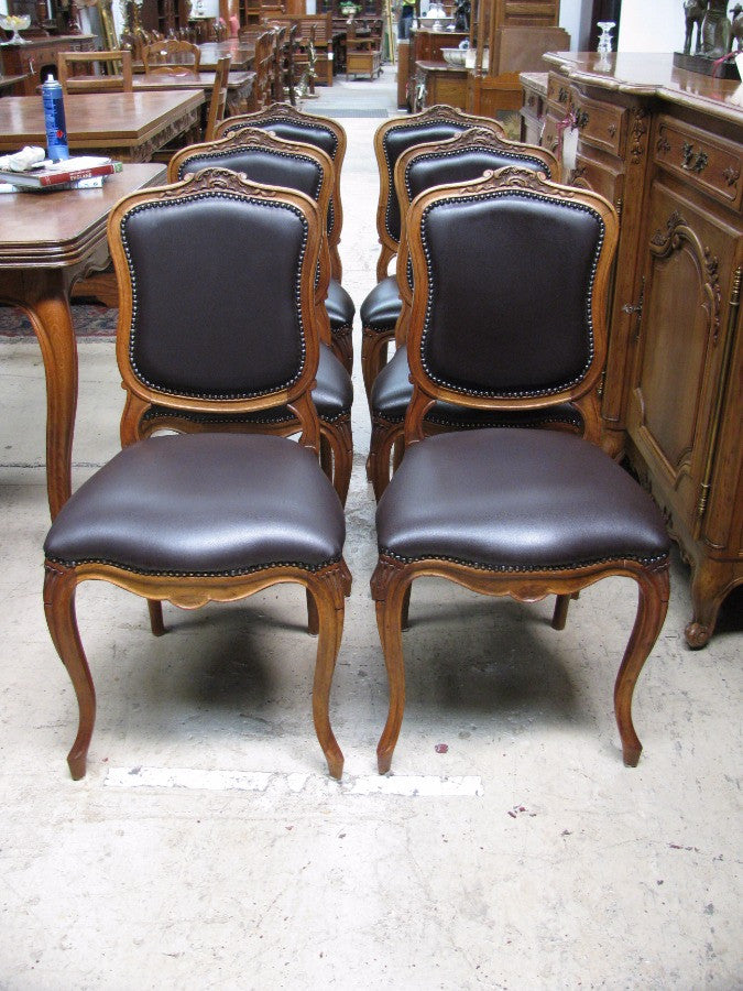 Set of Six French Walnut Dining Chairs