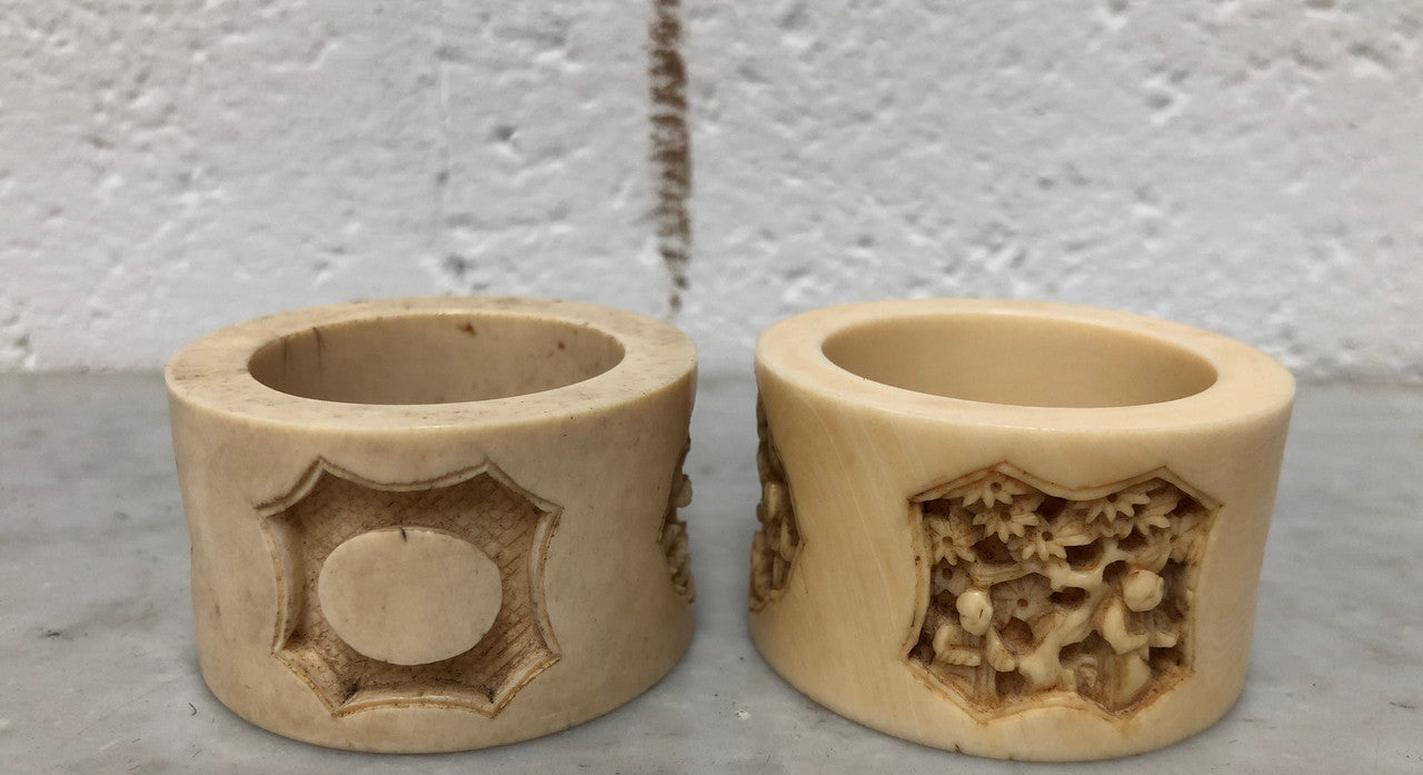 Pair of Antique carved Ivory serviette rings. In good original condition.