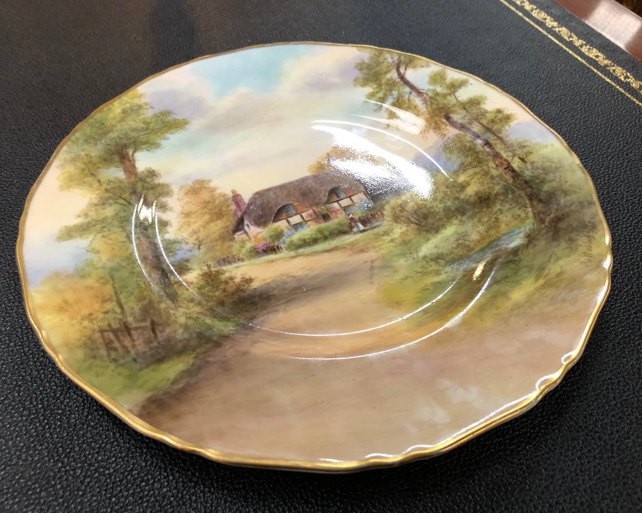 Royal Worcester Hand Painted & Gilt Rim Cottage Plate By Raymond Rushton