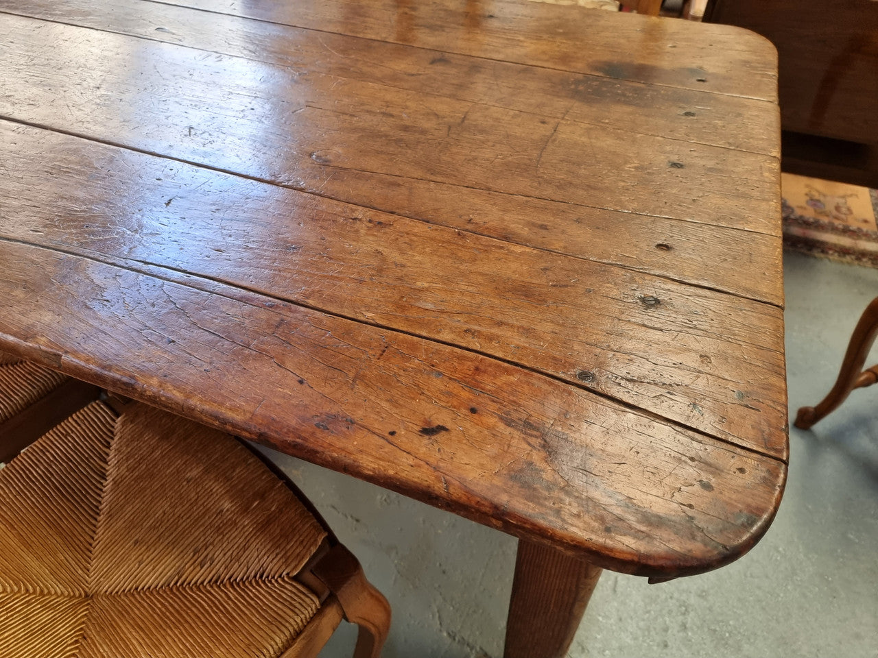 Fabulous early 19th Century Antique Fruitwood Farmhouse table of small proportions and loads of rustic detail. In good original detailed condition.