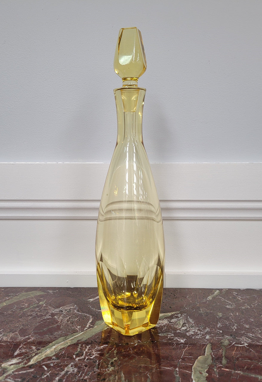 Bohemian yellow cut glass decanter. Please view photos as they help form part of the description.
