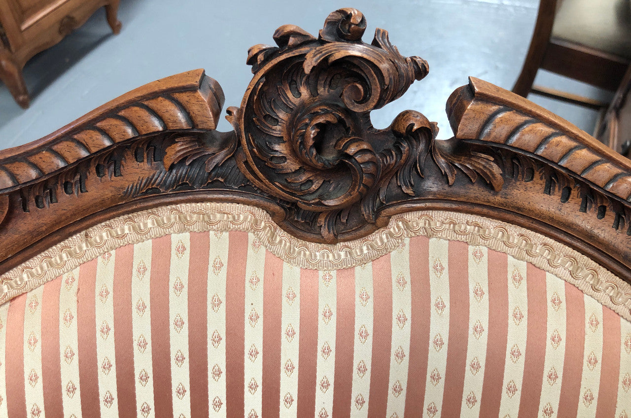 High Quality Antique Pair Of French Walnut Upholstered Arm Chairs