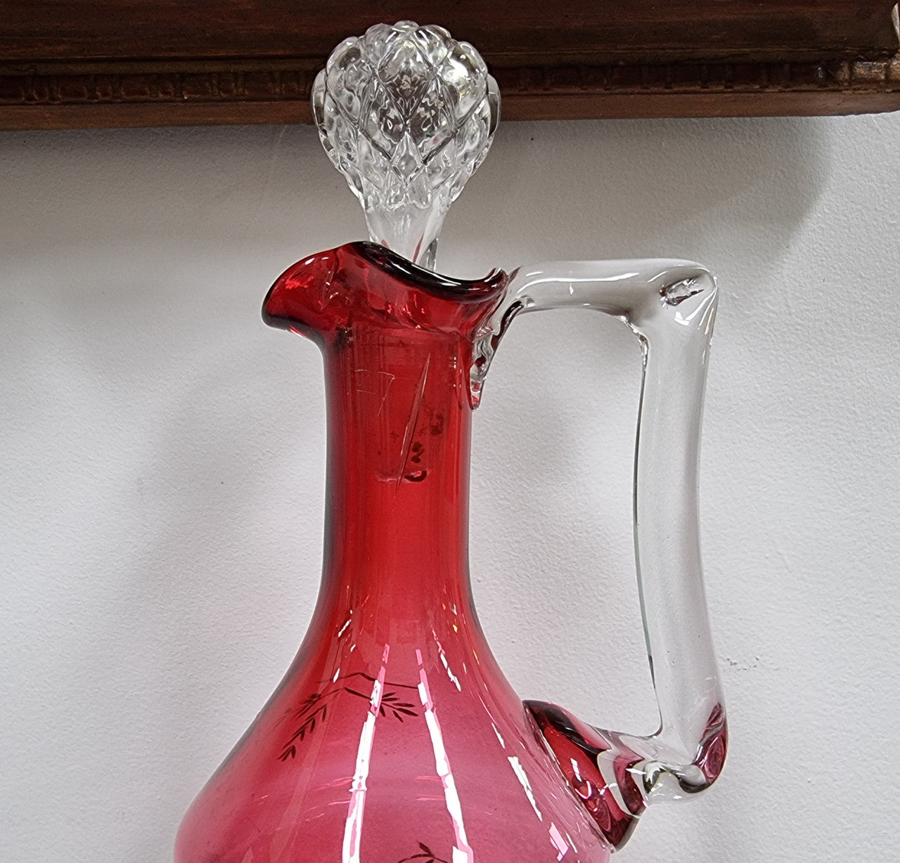 Victorian Etched Ruby Claret Jug With Original Stopper
