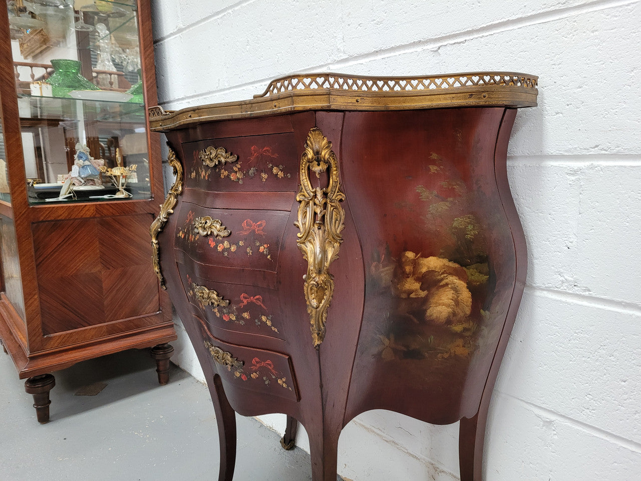 Rare French Louis XV Style Hand Painted Miniature Bombe Commode