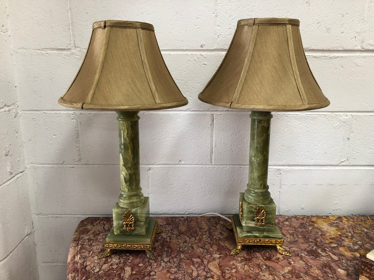 Pair Of French Onyx Lamps With Shades