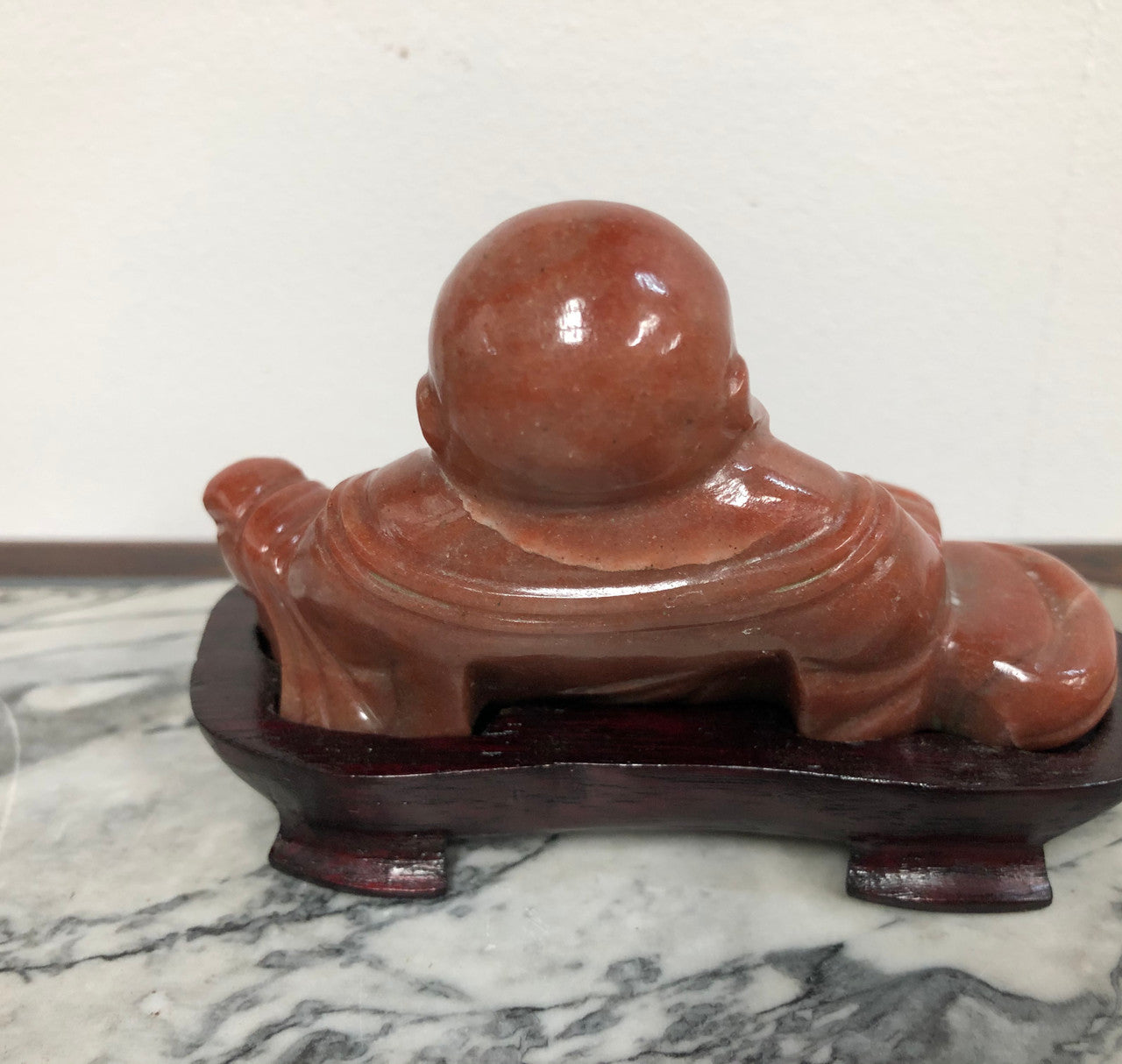 Vintage Carved Agate Buddha on bespoke wooden stand