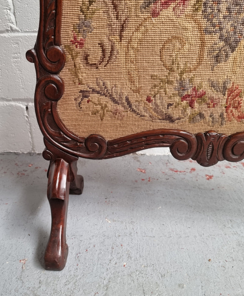 Attractive Carved Wooden Framed Fire Screen featuring Tapestry.  In good detailed condition.