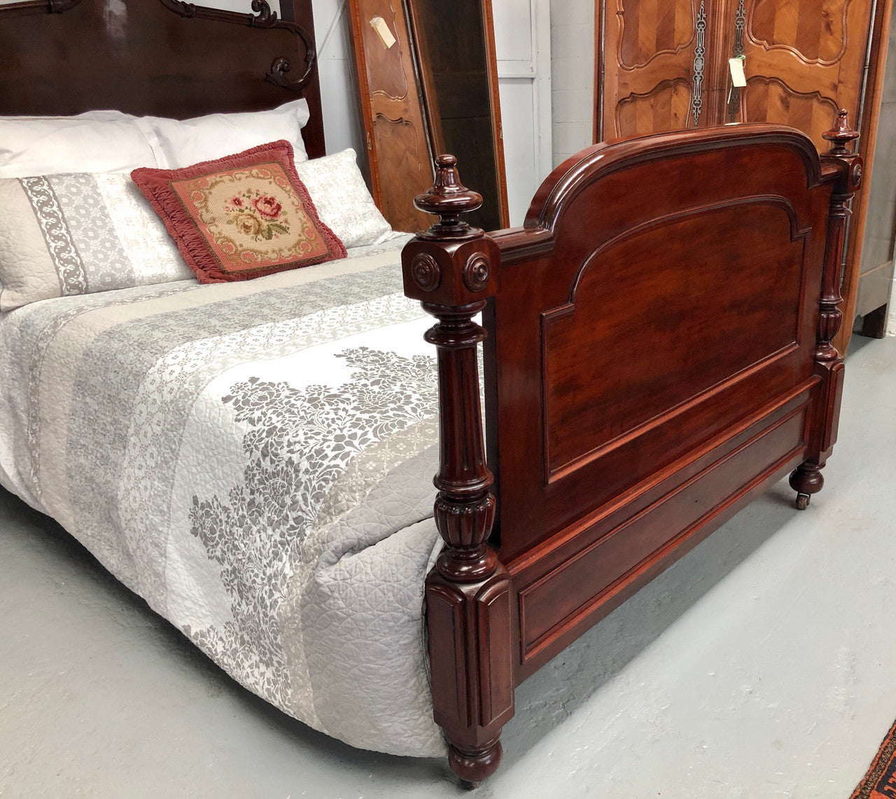 Antique Carved Mahogany Half Tester Poster Bed