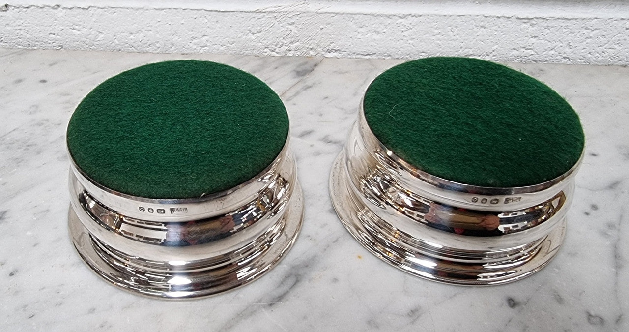 Quality Vintage Sterling Silver wine coasters. London 1969.