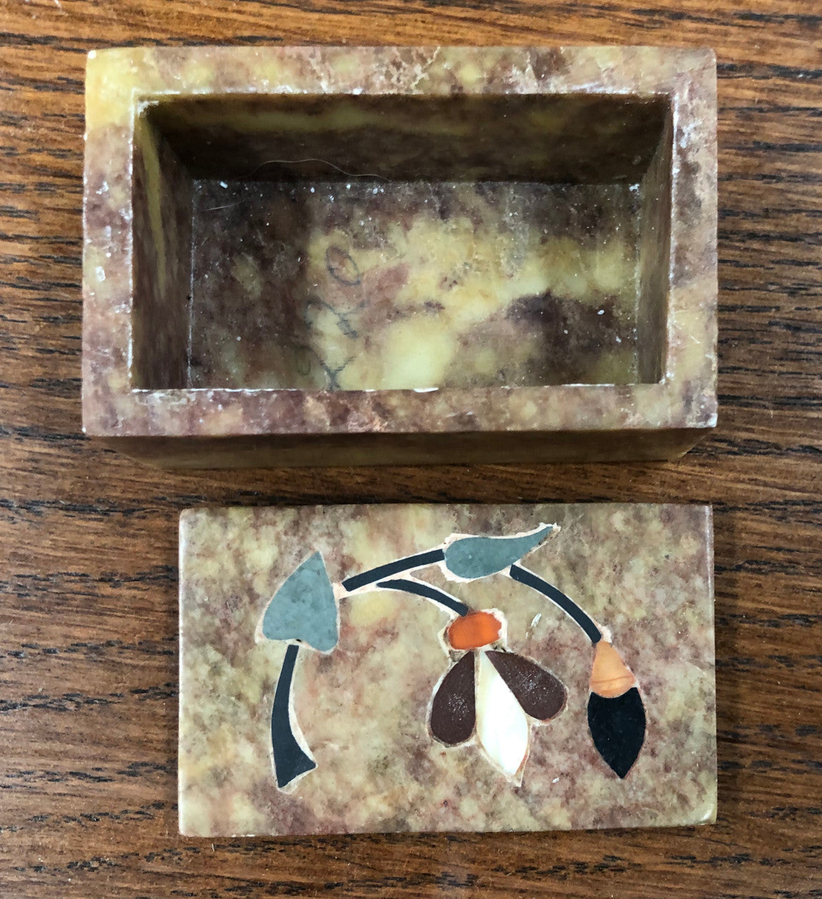 Vintage Hand Made Marble Inlaid Marble Trinket Box