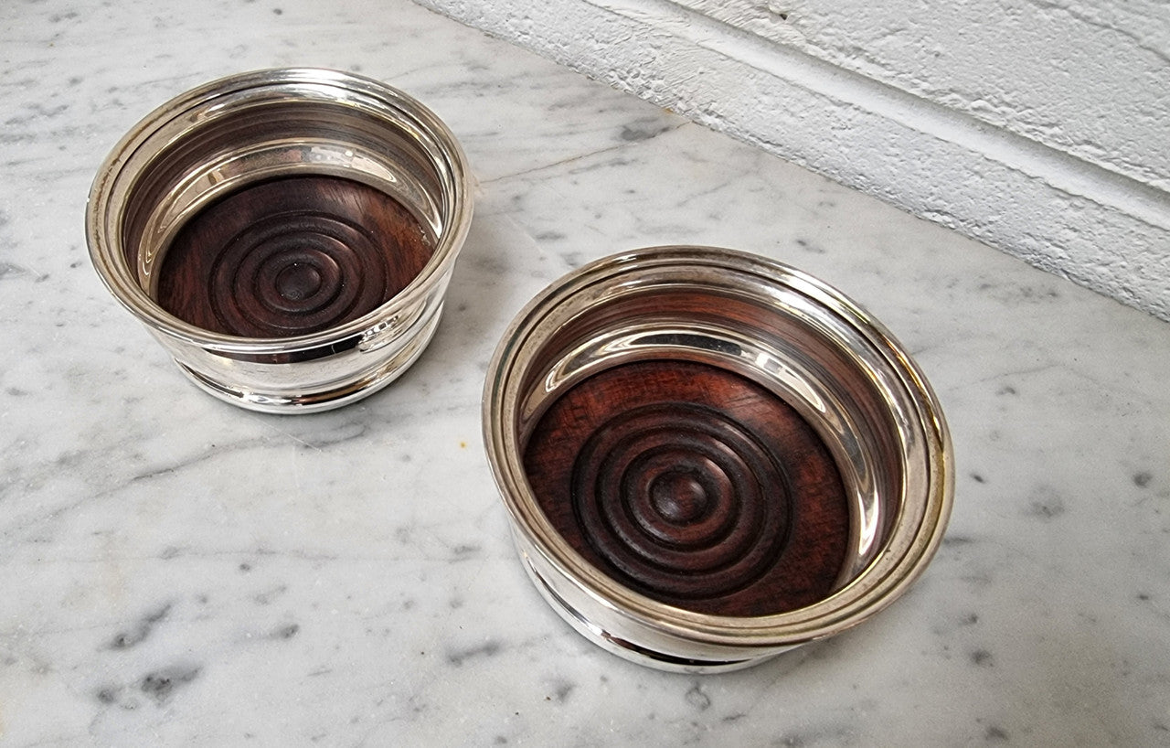 Quality Vintage Sterling Silver wine coasters. London 1969.