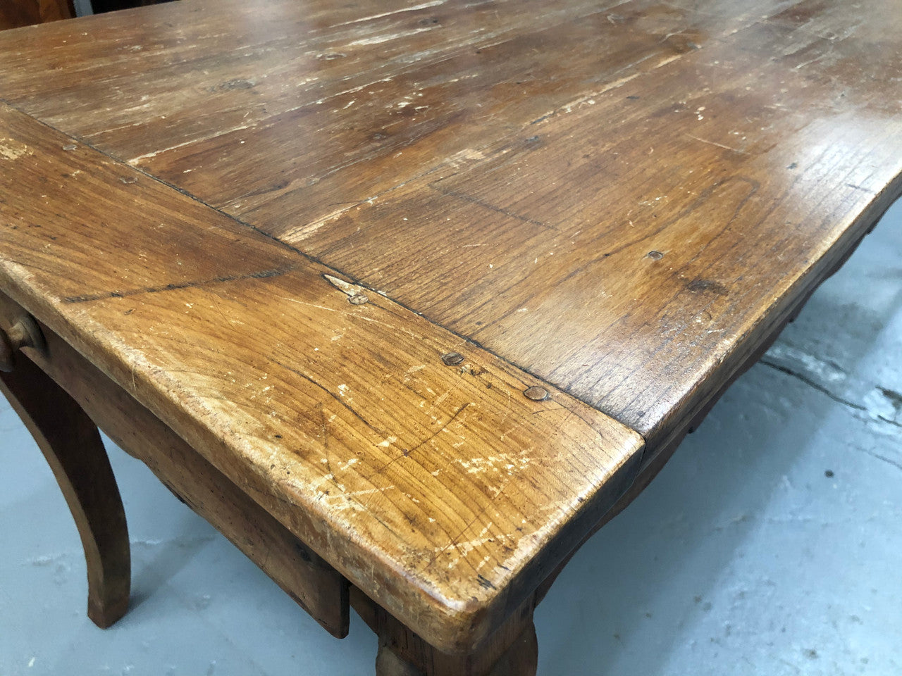 Early 19th Century French Farmhouse Table With Drawer & Pull Out Bread Board