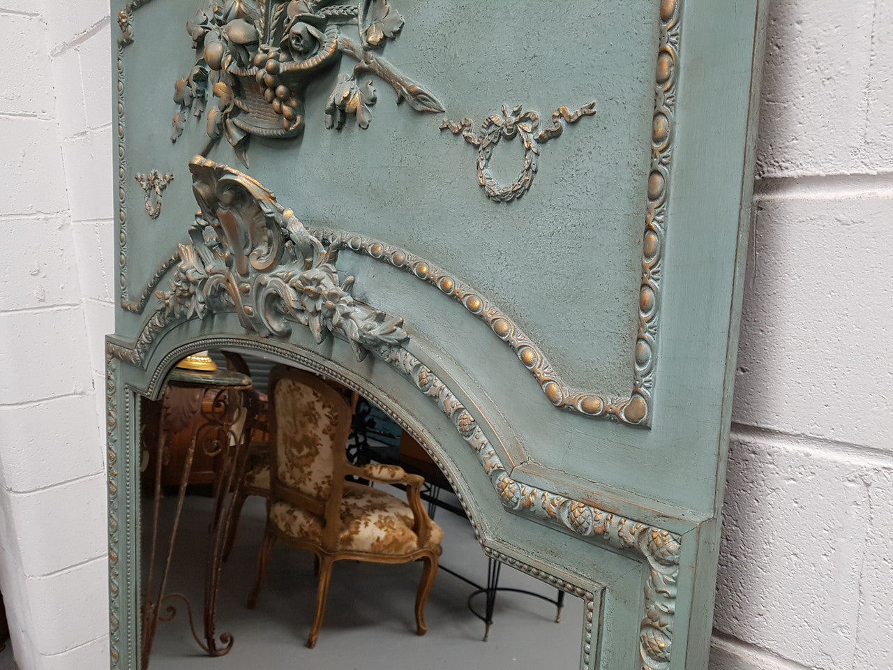Late 19th Century Antique French Painted & Gilded Trumeau Mirror