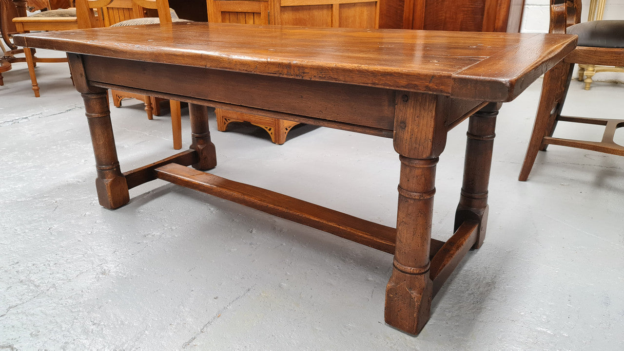 French Oak Refectory style coffee table. Amazing patina and is in good original detailed condition.