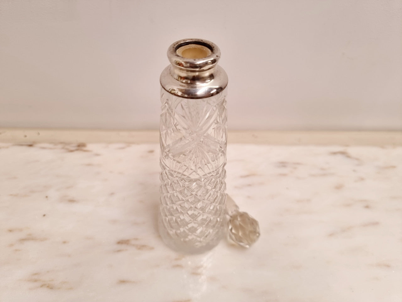 Tall Hallmarked Silver Top Cut Crystal Scent Bottle