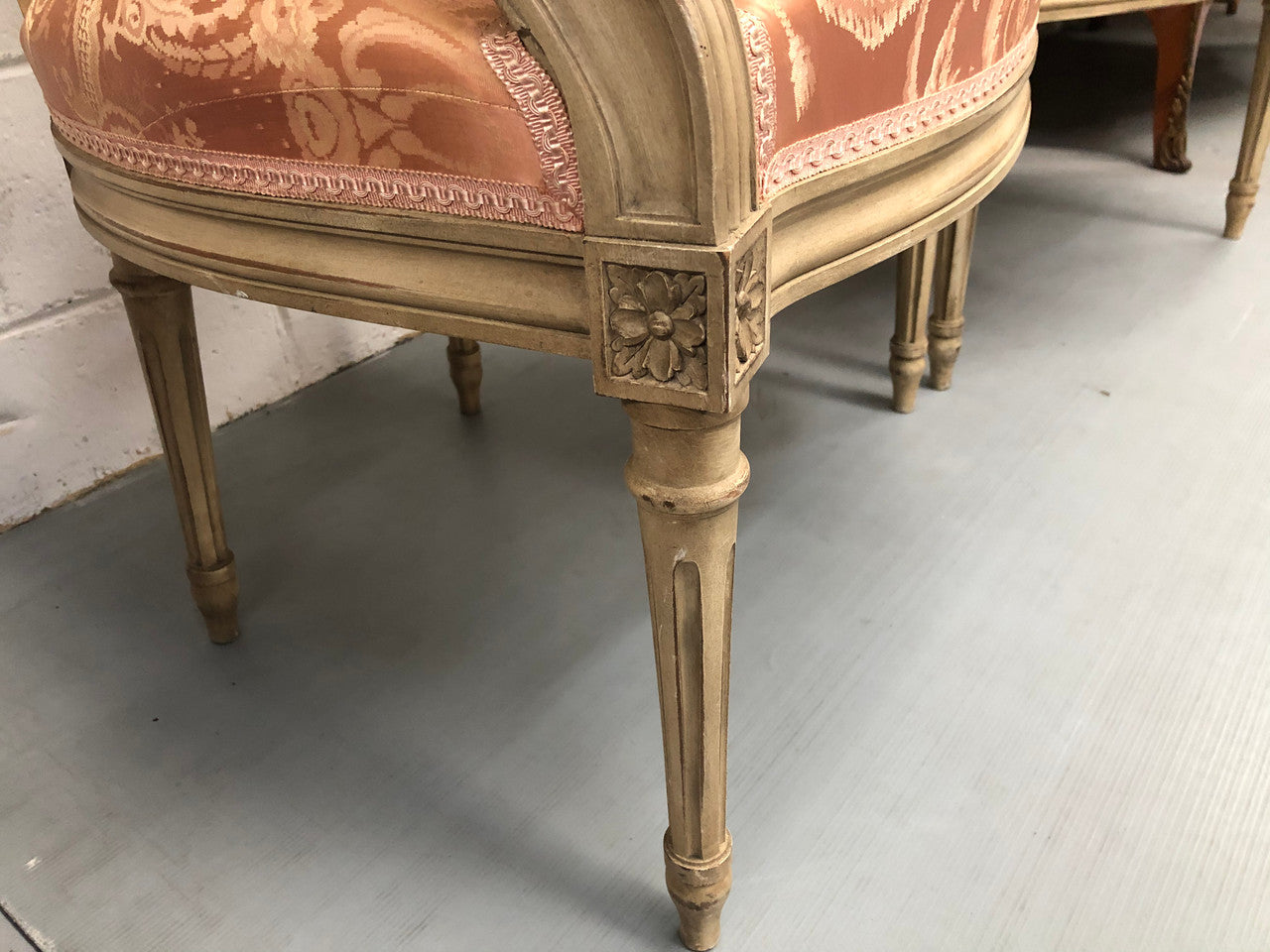 Pair Of French Louis XV Style Cane Back and Upholstered Seat Fauteuils