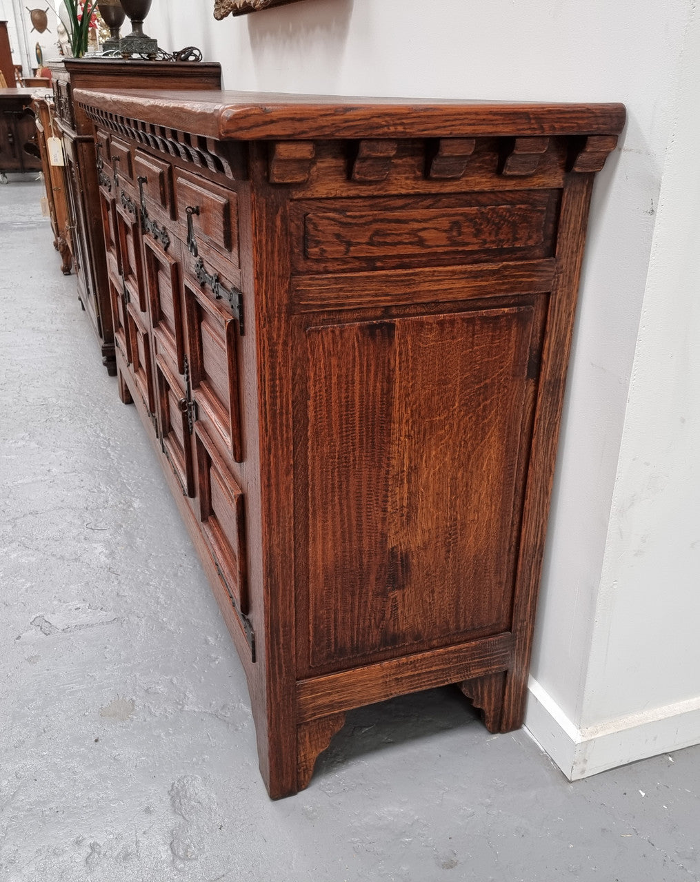 Large French Oak Spanish Style 4 Door Buffet