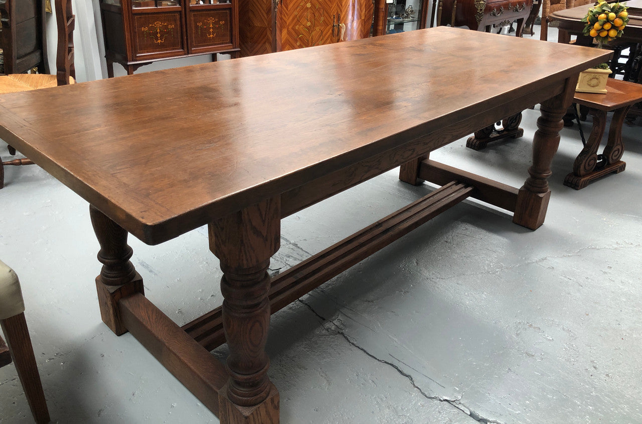 French Oak Stretcher Base Farmhouse Table
