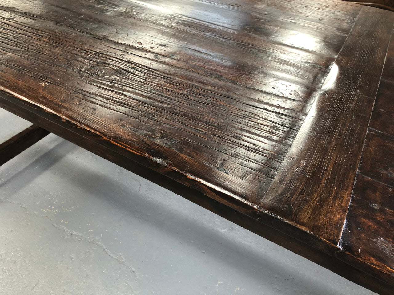 Vintage Rustic Reclaimed Fruit Wood Farmhouse Dining Table