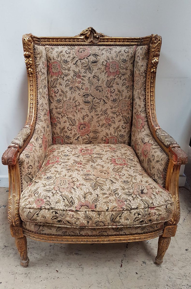 Pair of French Louis XV Style Gilt Fauteuils