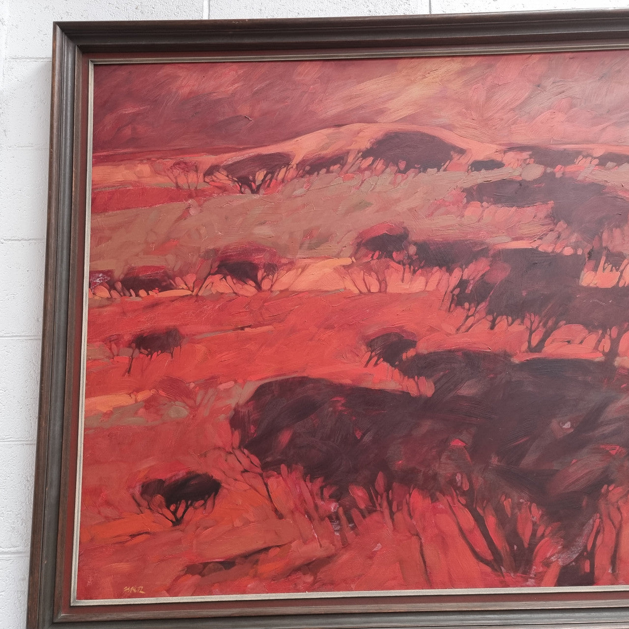 Stunning abstract landscape signed " Hans Van Vlodrop" Australian oil on board. Circa 1980's. It has been sourced locally and is in good original condition.