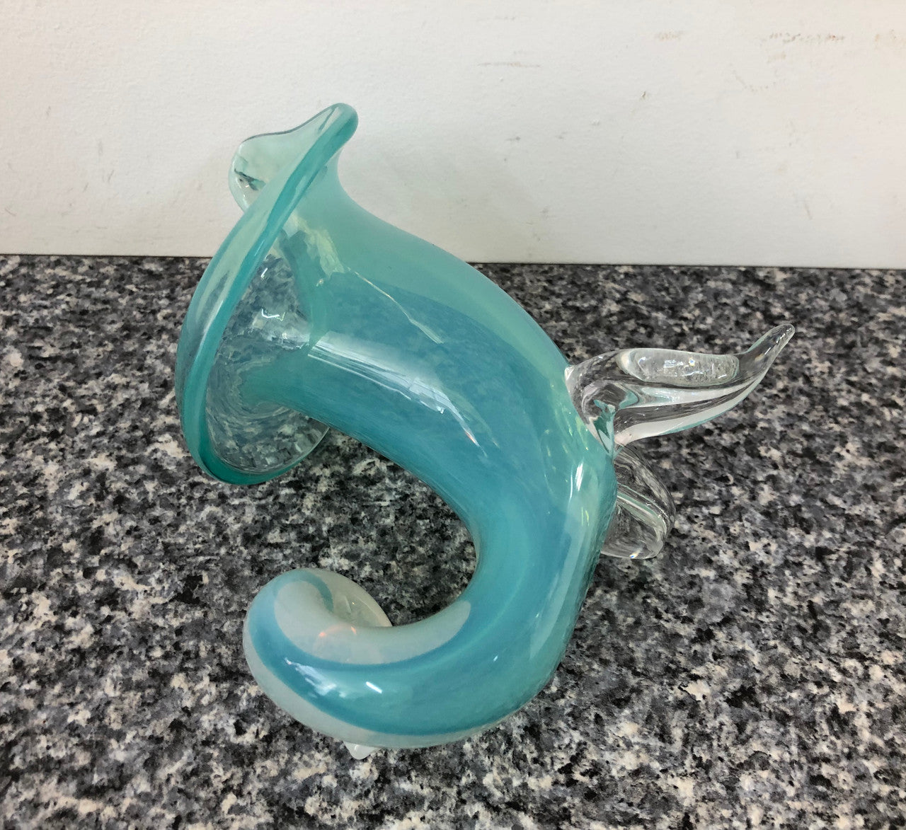 Murano Blue Glass Cornucopia Vase