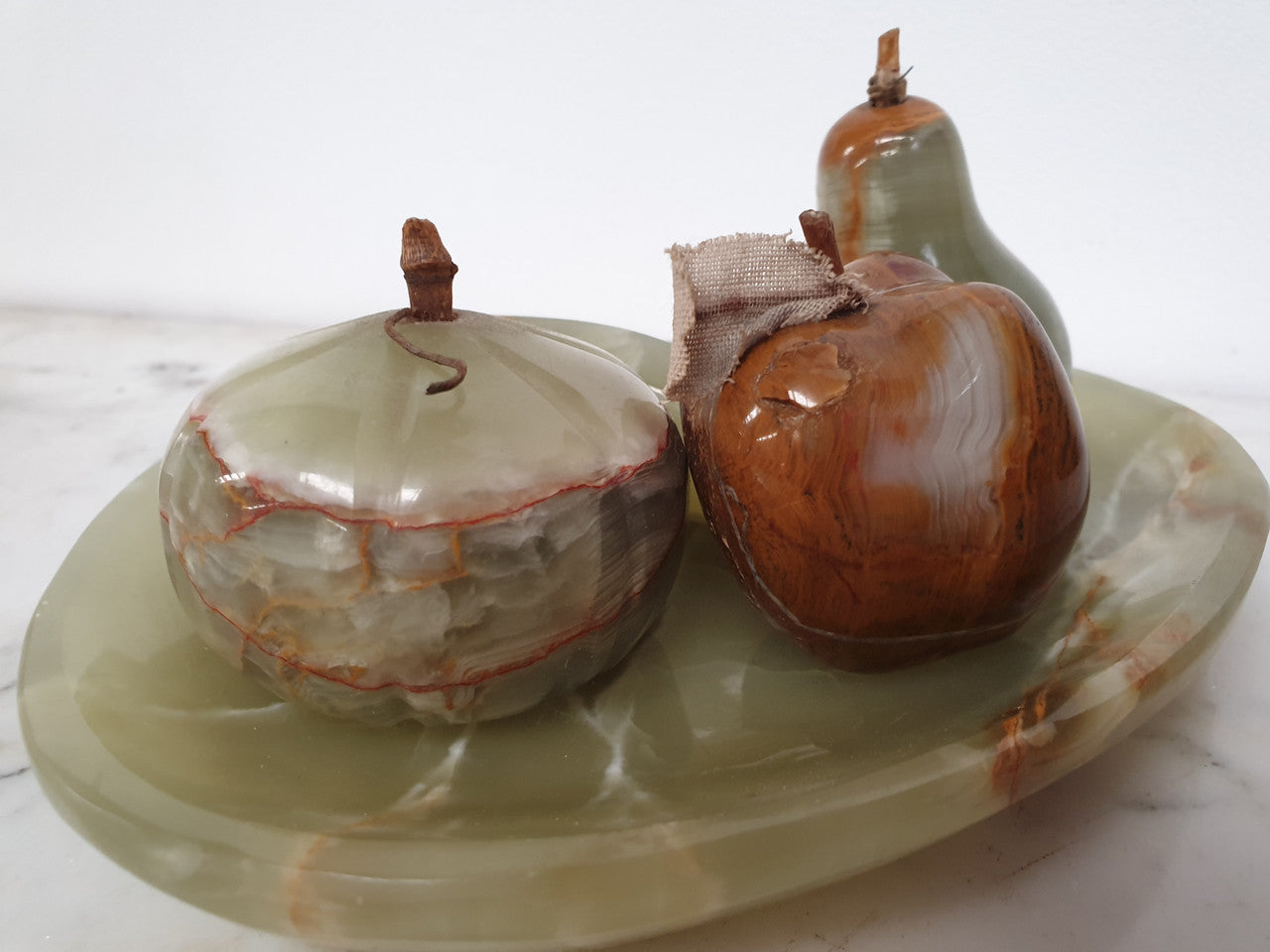 Unusual Alabaster Set Of Four Fruit On Plate