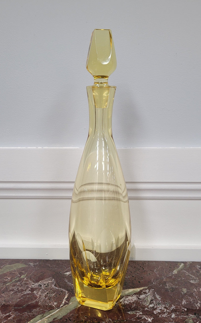 Bohemian yellow cut glass decanter. Please view photos as they help form part of the description.