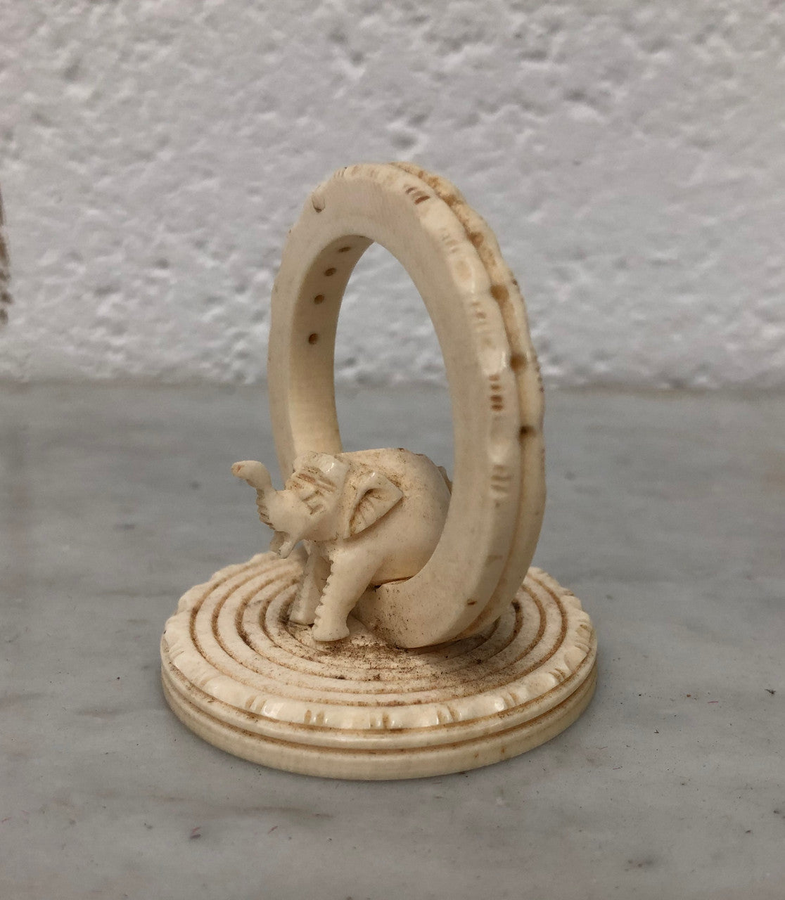Unusual Antique carved Ivory serviette ring Featuring an Elephant. In good original condition.