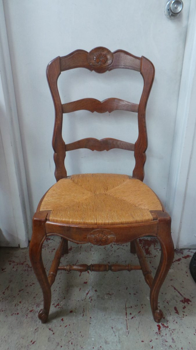 Set of Four French Oak Dining Chairs-1