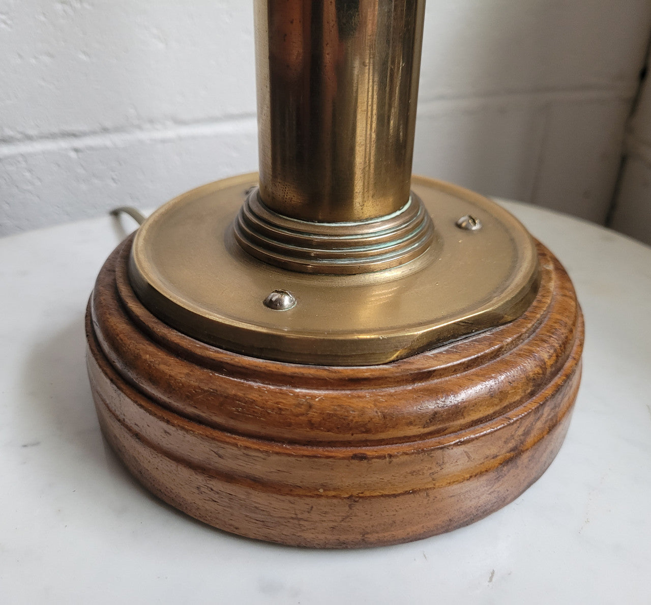 Tall Art Deco Table Lamp – Brass on Wooden Base