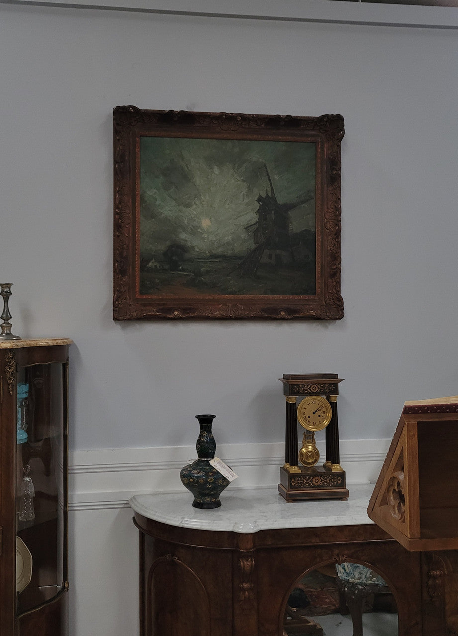 Late 19th century Dutch impressionist signed oil on canvas depicting "Windmill Landscape". It is in good original detailed condition and has been sourced from France.