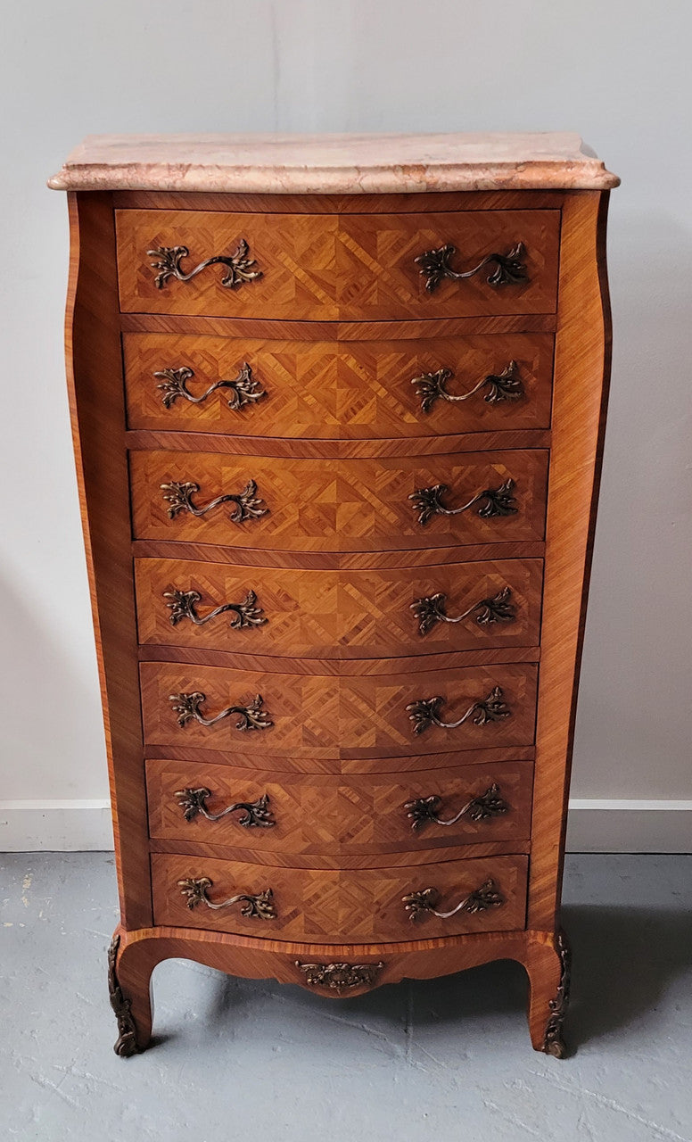 Stunning French Louis XV Style Marble Top Semainier Chest