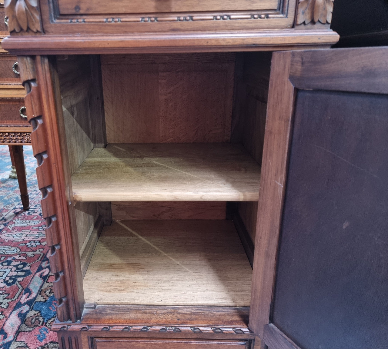 Impressive Pair of Walnut Parquetry Inlaid Henry II Style Marble Top Bedside Cabinets