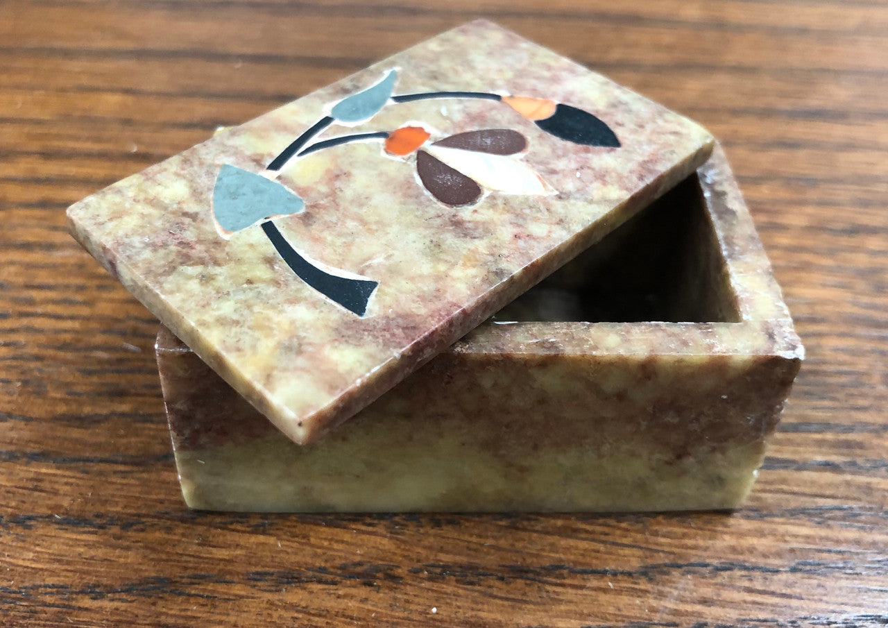 Vintage Hand Made Marble Inlaid Marble Trinket Box