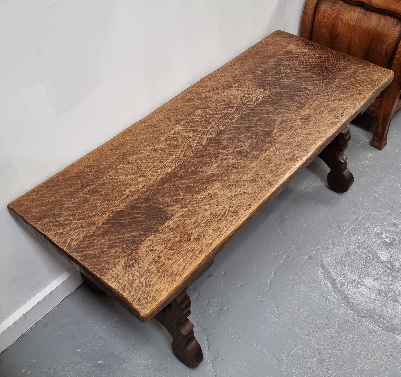 Charming French rustic Spanish style coffee table. It has an amazing rustic top and beautiful iron work. Sourced from France and is in good original detailed condition.