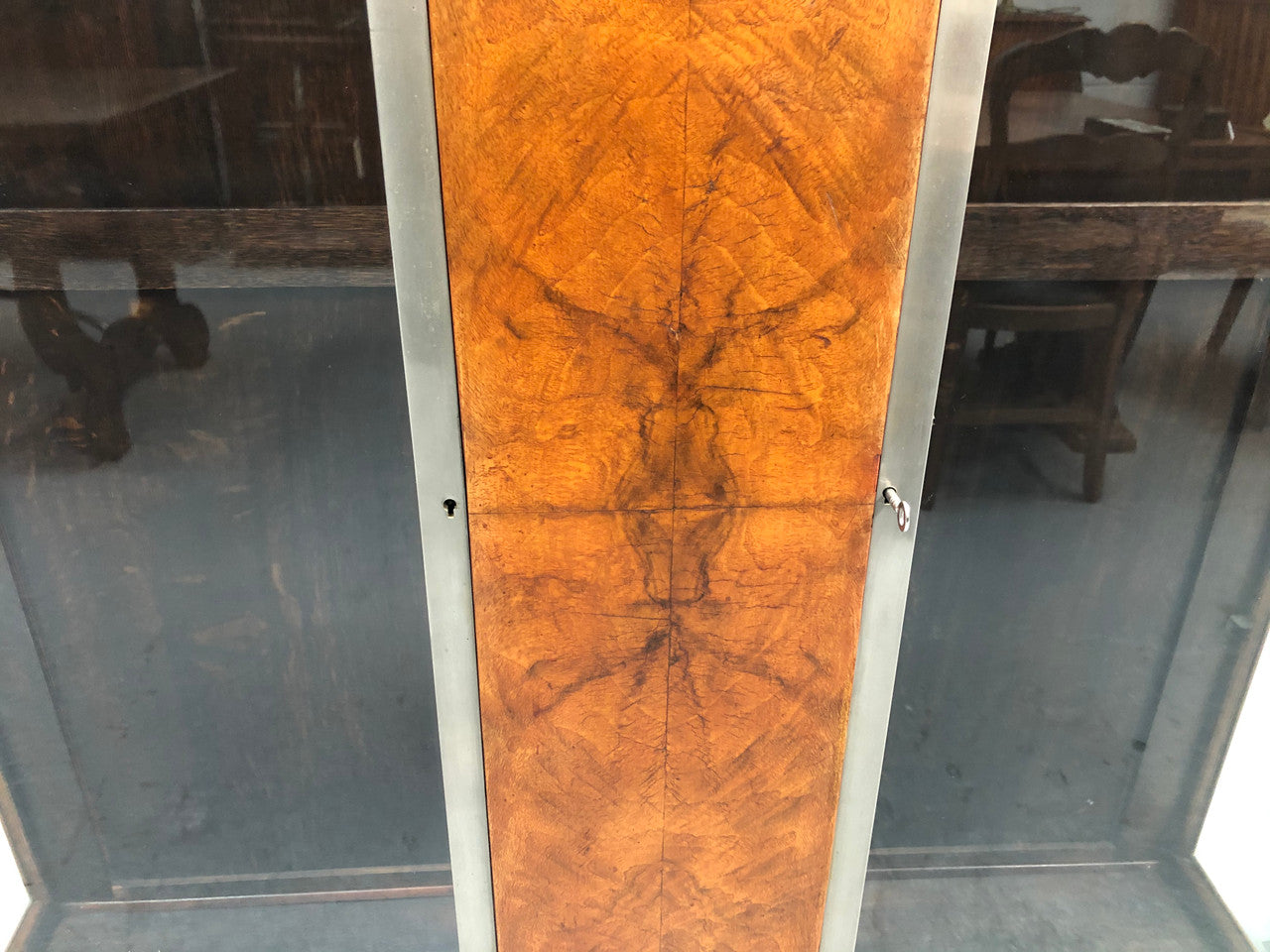 Large Walnut & Nickel Plated Art Deco Display Cabinet