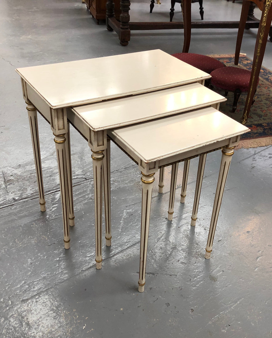 Vintage French Style Painted Nest Of Three Tables
