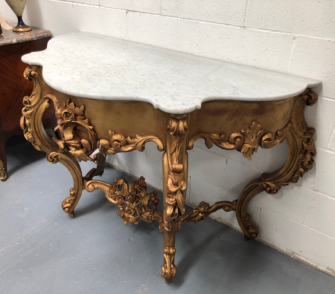 A very grand 19th century French marble top giltwood console. In very good original condition. Circa 1880.