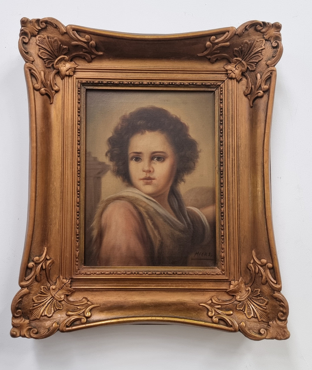 Attractive oil on canvas portrait of a young boy Signed “Meters” in an ornate gilt frame. In good original detailed condition.