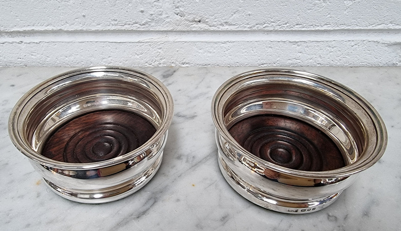 Quality Vintage Sterling Silver wine coasters. London 1969.