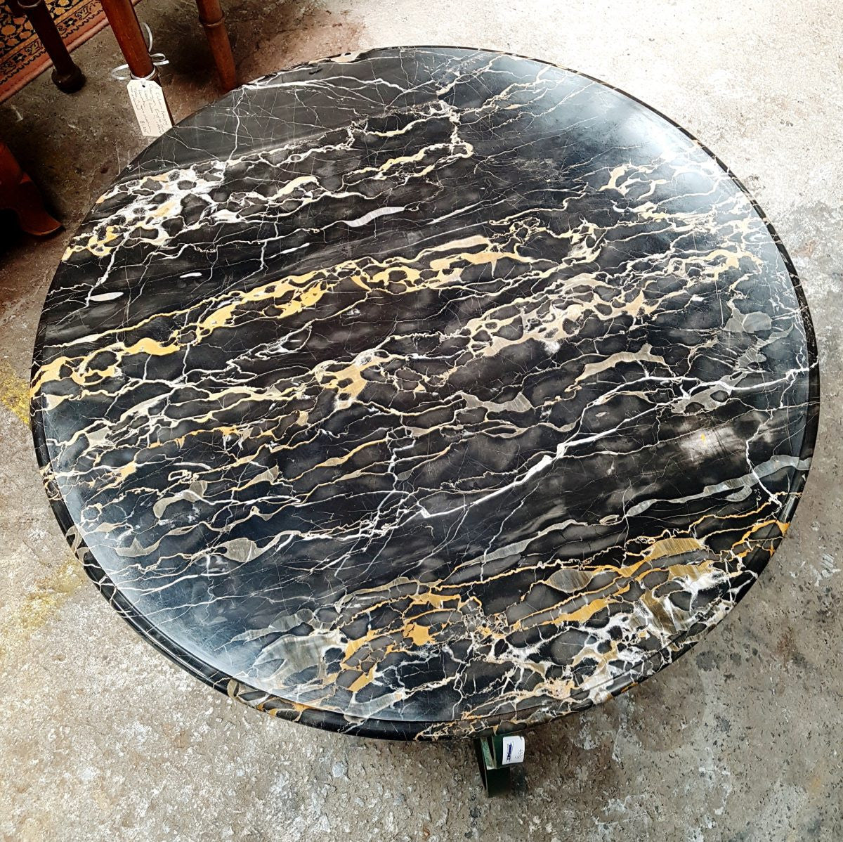 Portoro Marble Top French Wrought Iron Occasional Or Coffee Table