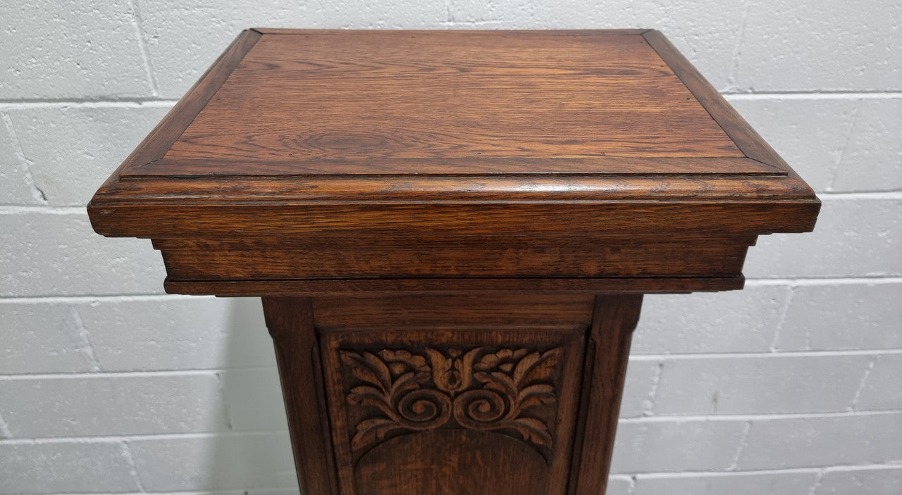 French Oak Henry II Style Pedestal with Carving to Trunk