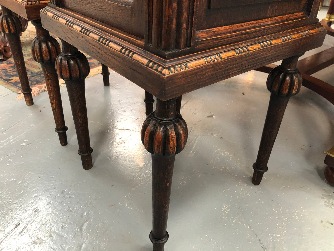 Pair Of French Oak Marble Top Henry II Style Bedside Tables