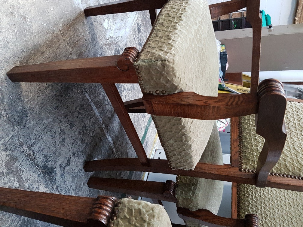 Set Of Six Upholstered Dining Chairs And Two Matching Carvers