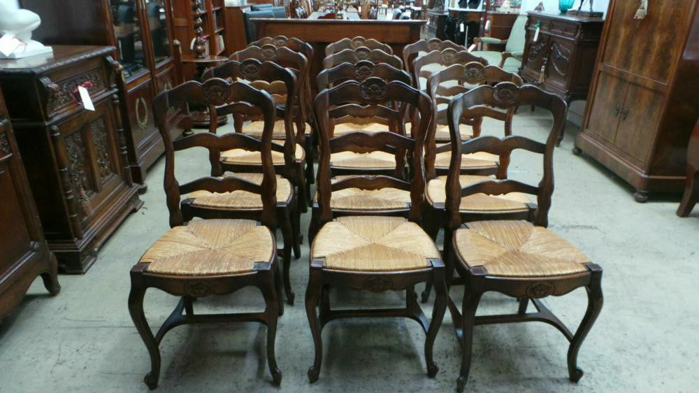 Set of 12 French Oak Ladder Back Chairs