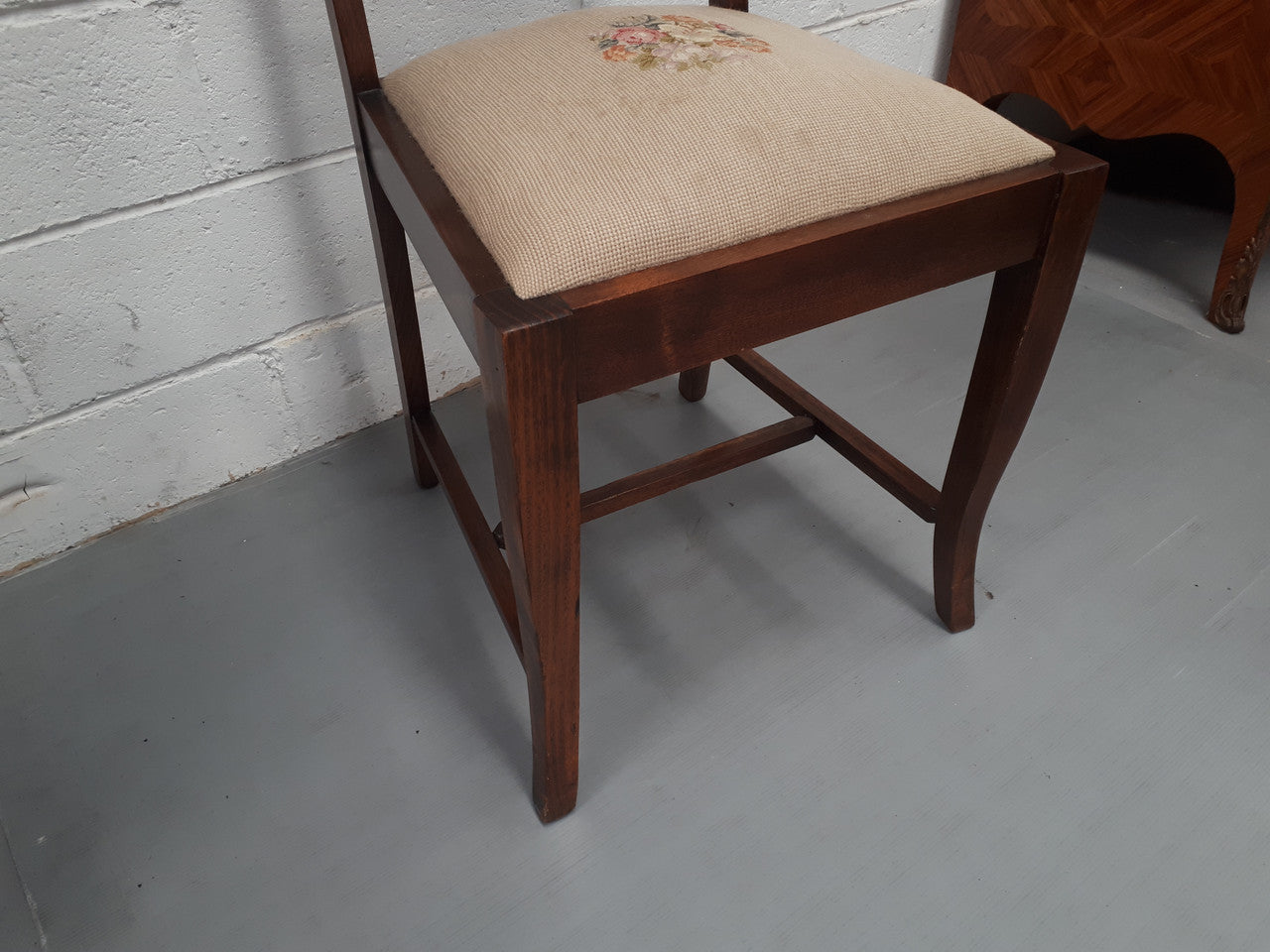 Ash wood tapestry covered chair. In good original condition.