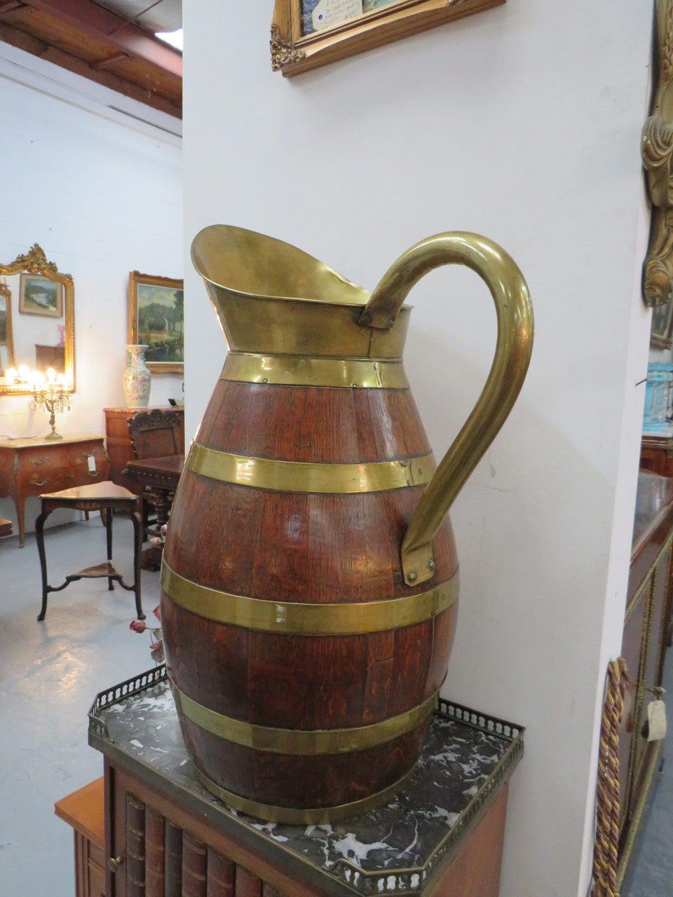 Large French Oak And Brass Banded Measuring Jug