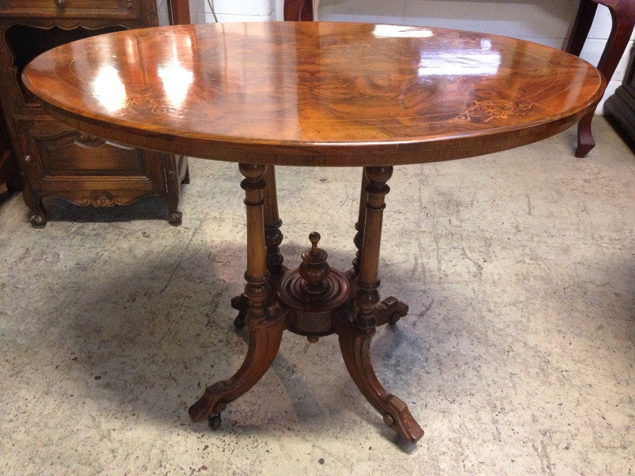 Victorian Inlaid Burr Walnut Oval Table