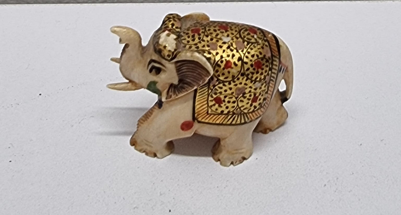 Vintage Hand Carved Hand Painted Ivory Elephant